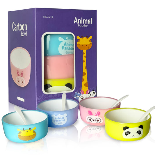 4 Pieces Bowl With 4 Spoons For Kids (Assorted Color)